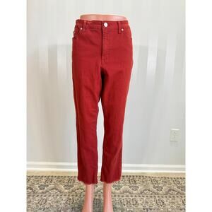 NINE WEST Gramercy Crop Burnt Red Frayed Ankle Jeans Sz 12